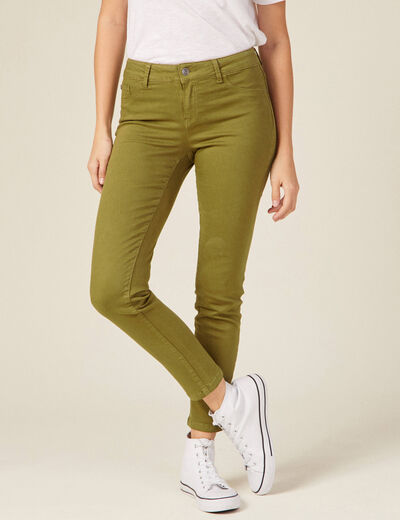 Pantalon slim 7/8ème vert kaki femme