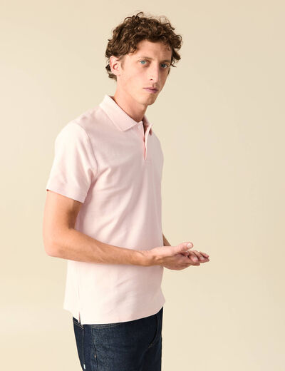 Polo cintr&eacute; manches courtes rose clair homme