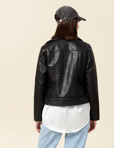 Blouson biker simili cuir noir femme