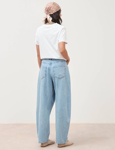 Jeans wide leg cropped taille bascul&eacute;e bleu ciel femme