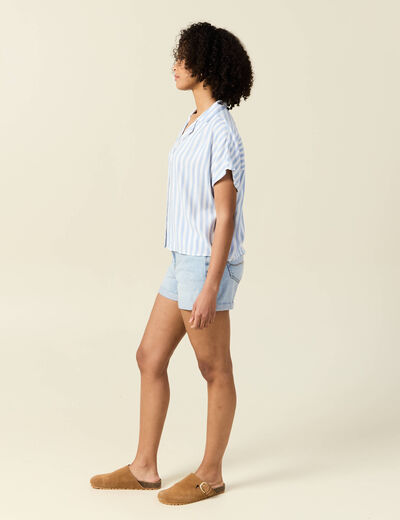 Chemise manches 3/4 bleu femme