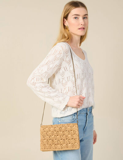 Sac pochette en paille sable femme