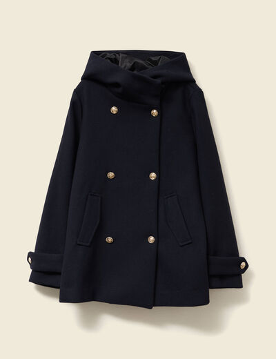 Caban oversize court à capuche bleu foncé femme