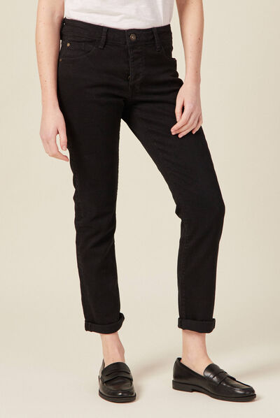 Jeans girlfriend taille haute denim noir femme