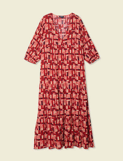 Robe longue droite fluide rouge foncé femme