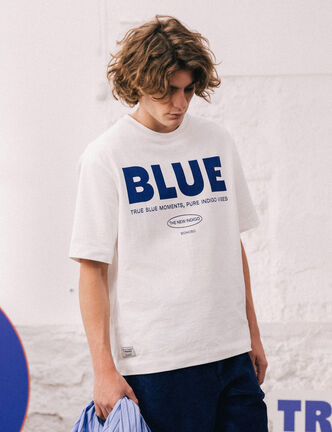 T-shirt print&eacute; en coton manches courtes ecru homme