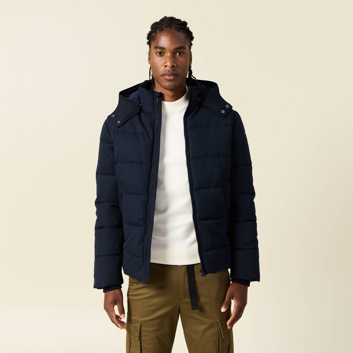 Doudoune capuche amovible bleu marine homme