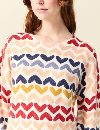 Pull col rond manches longues ecru femme