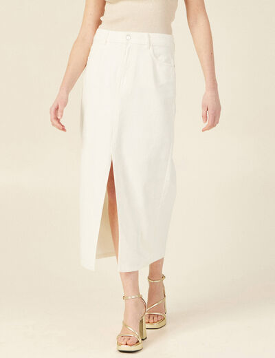 Jupe midi fourreau denim blanc femme