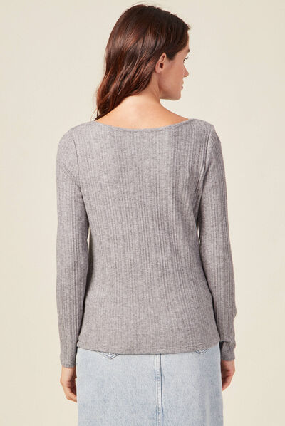 T-shirt manches longues gris foncé femme