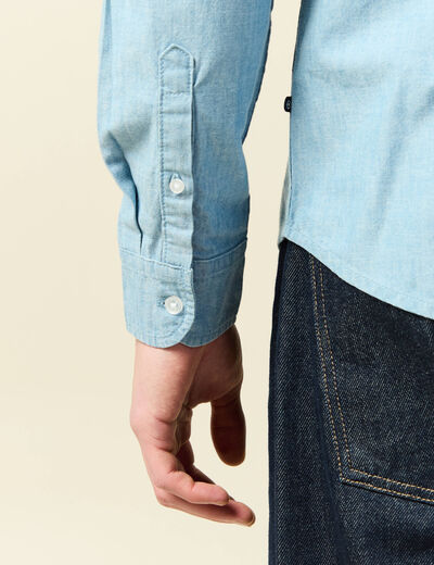 Chemise en coton manches longues denim bleach homme