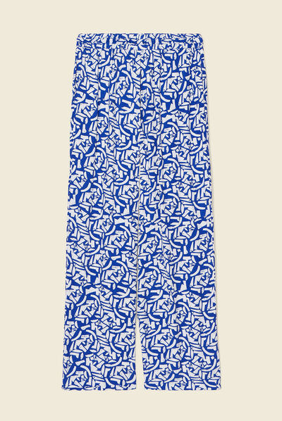Pantalon large fluide bleu femme