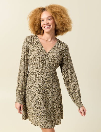 Robe manches longues vert fonc&eacute; femme