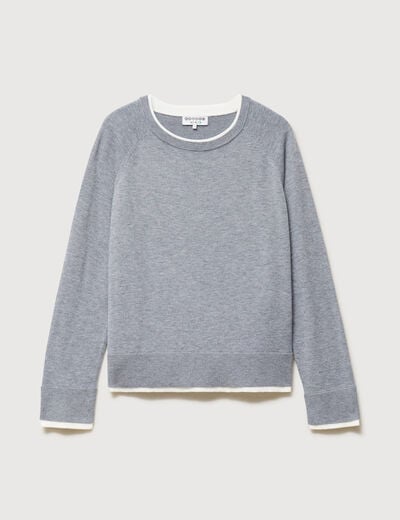 Pull droit col rond manches longues gris clair femme