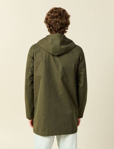 Parka d&eacute;perlante droite mi-longue vert kaki homme