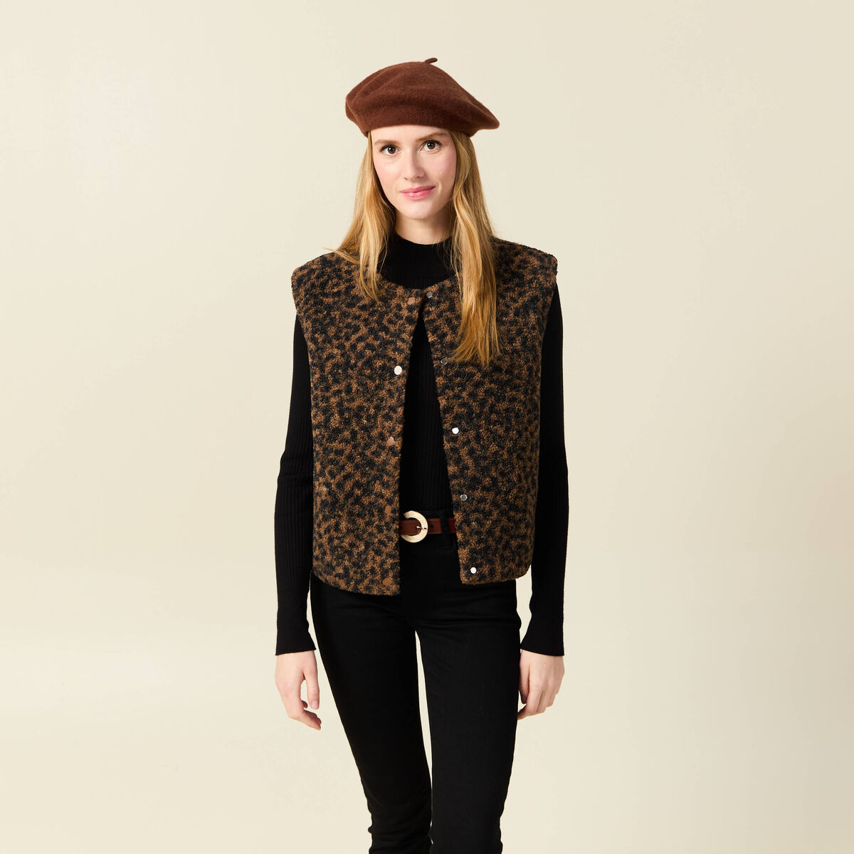 Gilet sans manches r&eacute;versible camel femme