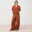 Pantalon large taille haute fluide marron femme