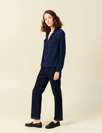 Chemise manches longues bleu marine femme