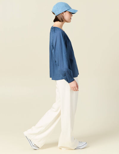 Blouse manches longues bleu foncé femme