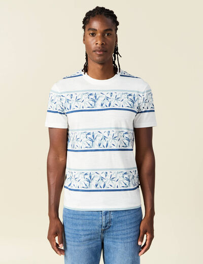 T-shirt ray&eacute; col rond manches courtes bleu homme