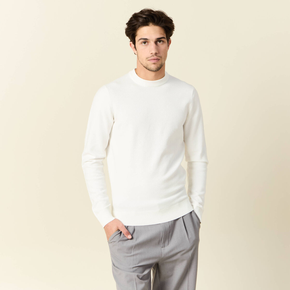 Pull manches longues ecru homme