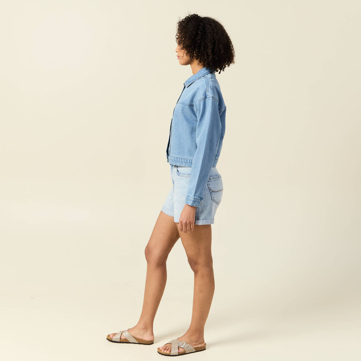 Blouson boutonné en jean denim used femme
