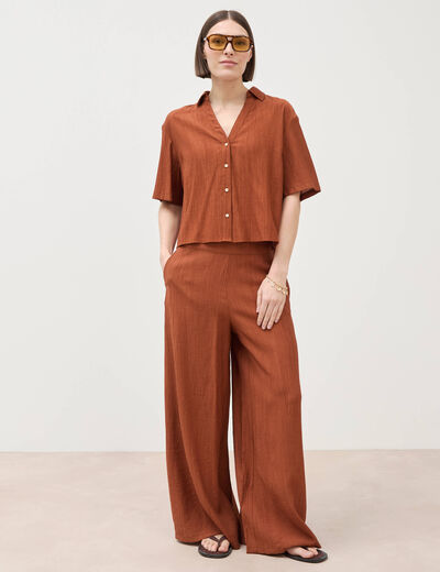 Blouse manches courtes fluide marron femme