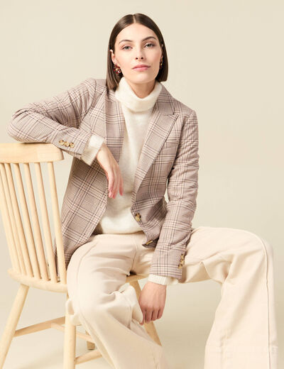 Blazer ajust&eacute; manches longues doubl&eacute; beige femme
