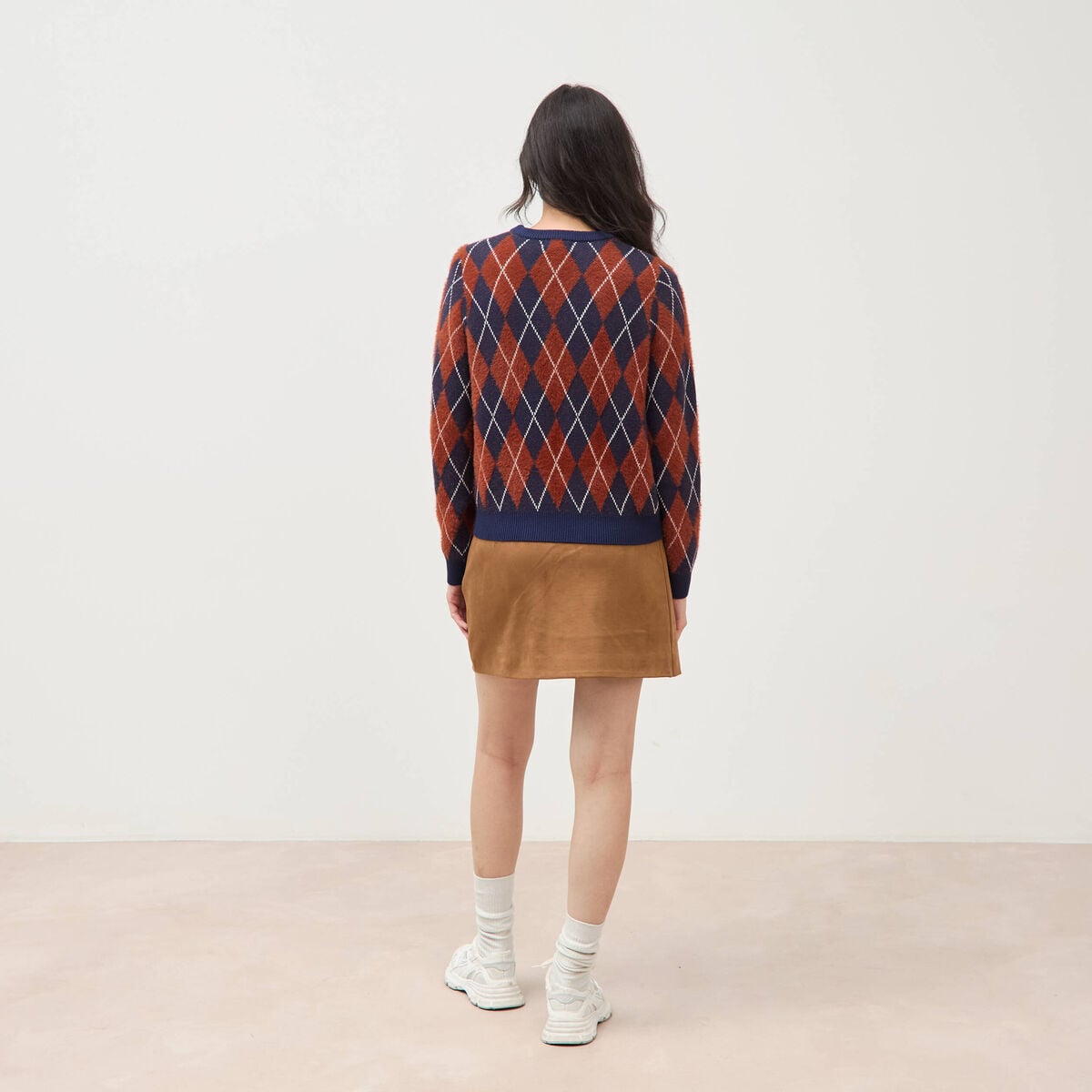 Pull droit manches longues col rond orange citrouille femme