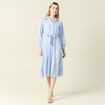 Robe longue évasée ceinturée bleu ciel femme