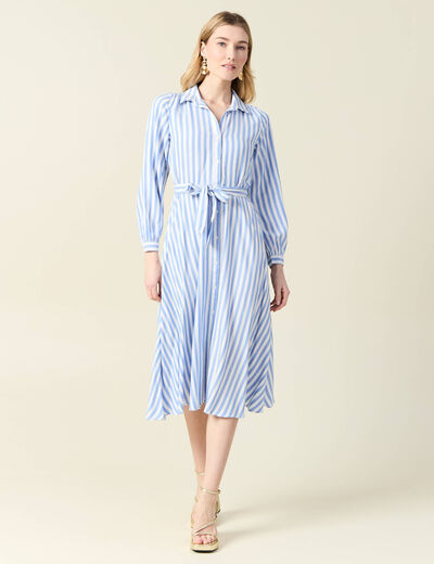 Robe longue évasée ceinturée bleu ciel femme