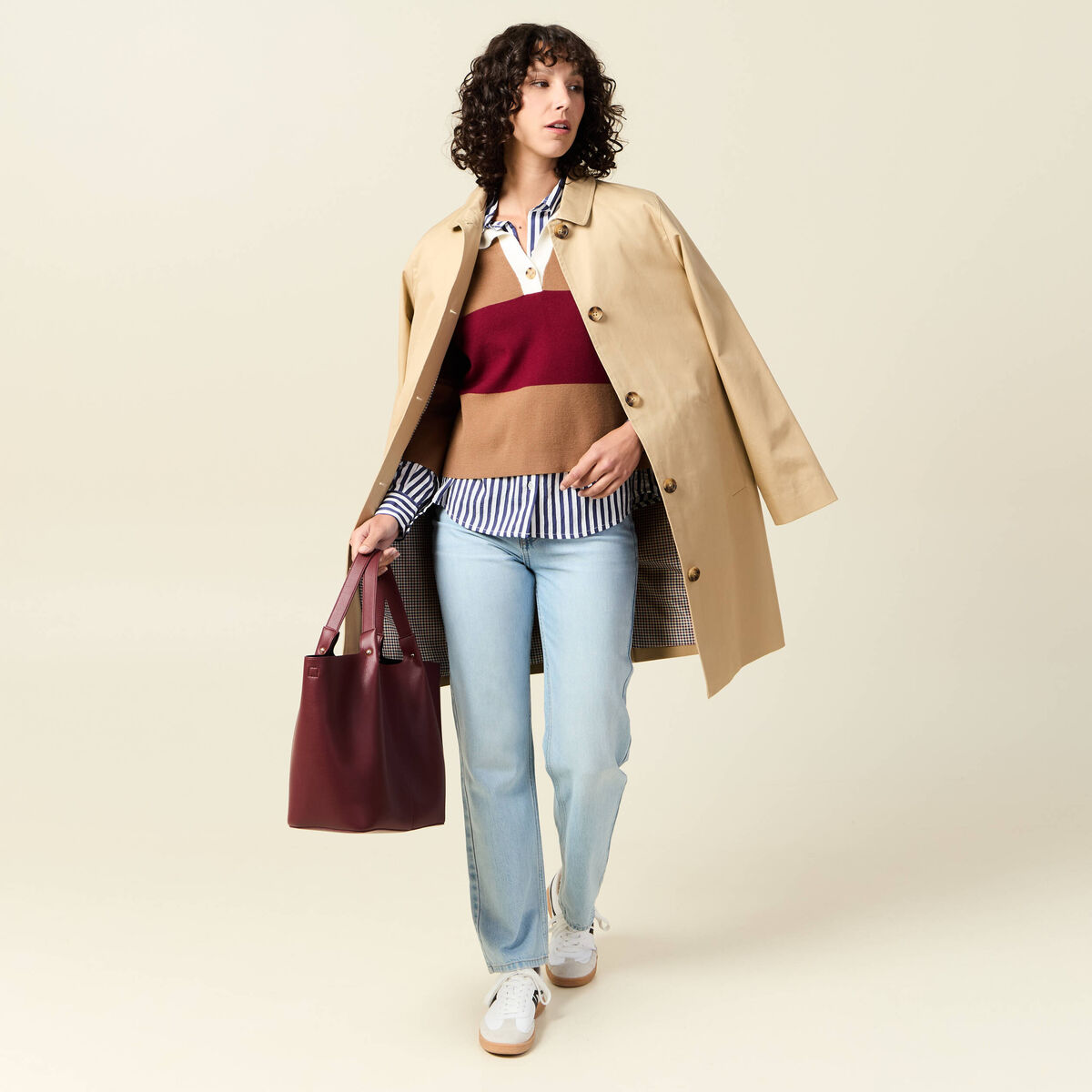 Pull manches longues col polo rouge femme