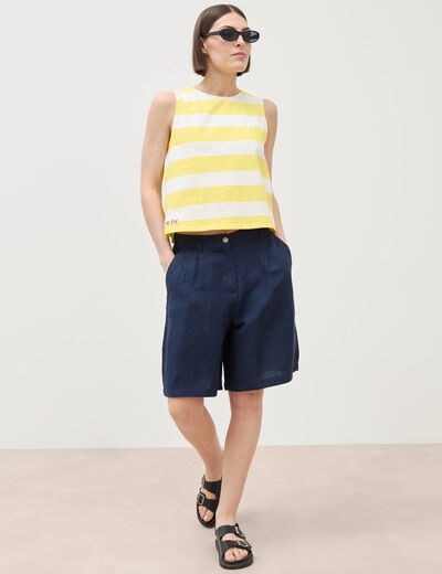 Short taille haute bleu marine femme