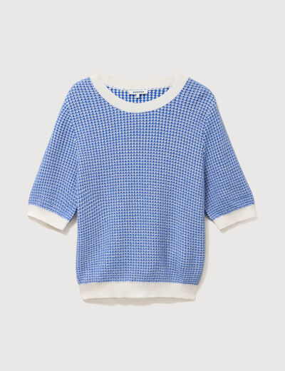 Pull droit court manches courtes bleu electrique femme