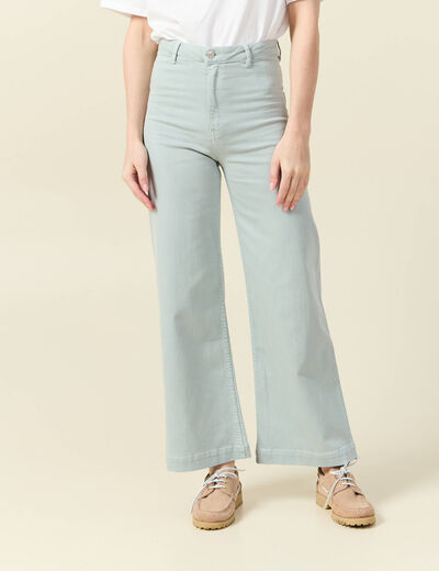 Pantalon large taille haute en jeans vert kaki femme