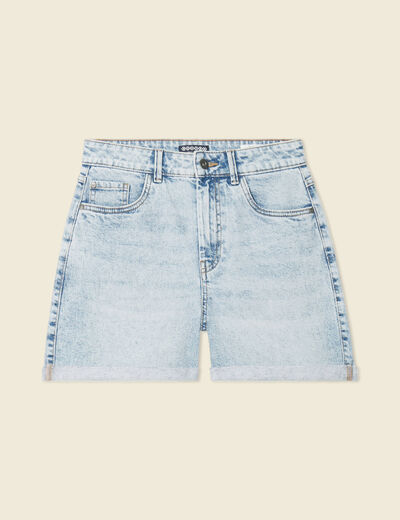 Short mom éco-responsable denim snow bleu femme