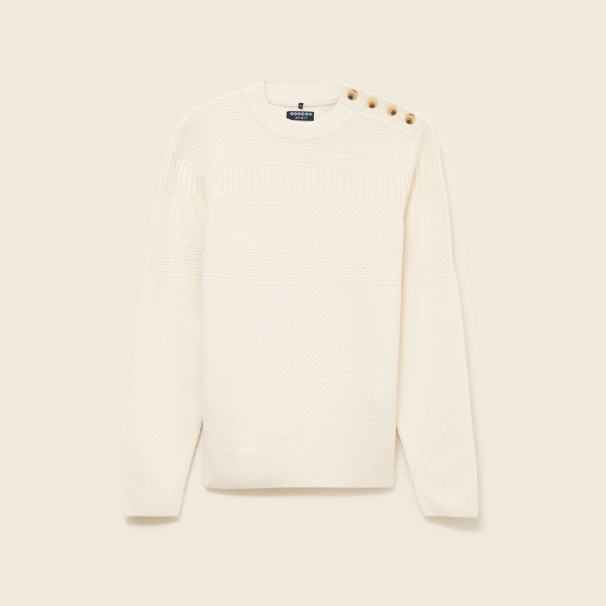 Pull col rond ecru homme