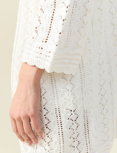 Gilet long ajouré ecru femme