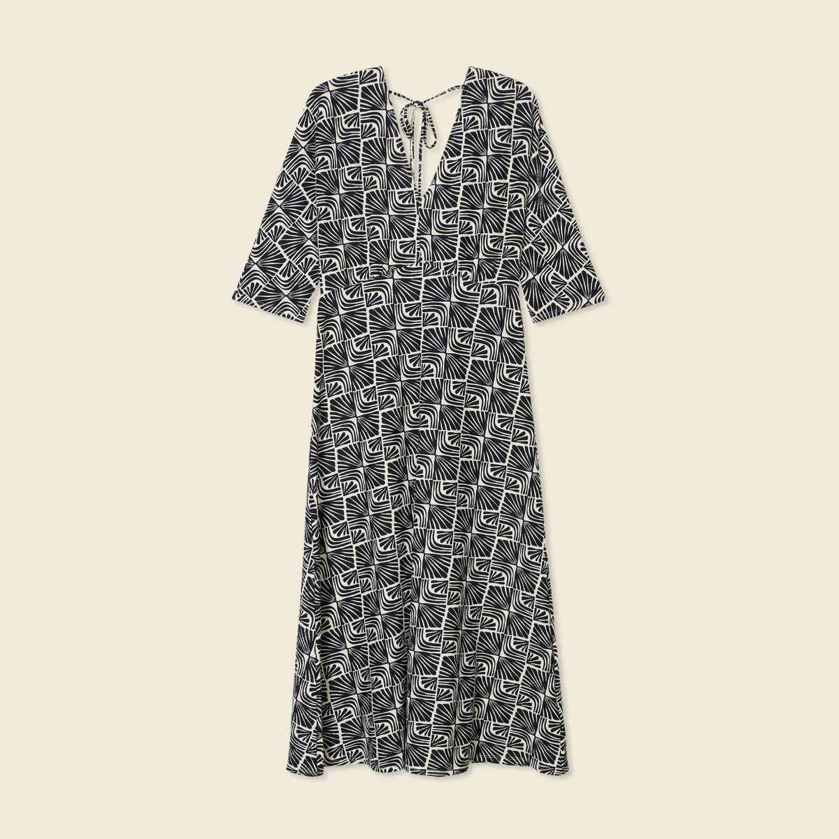 Robe midi droite manches 3/4 creme femme
