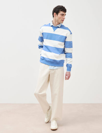 Sweat ray&eacute; col rond manches longues bleu violet homme