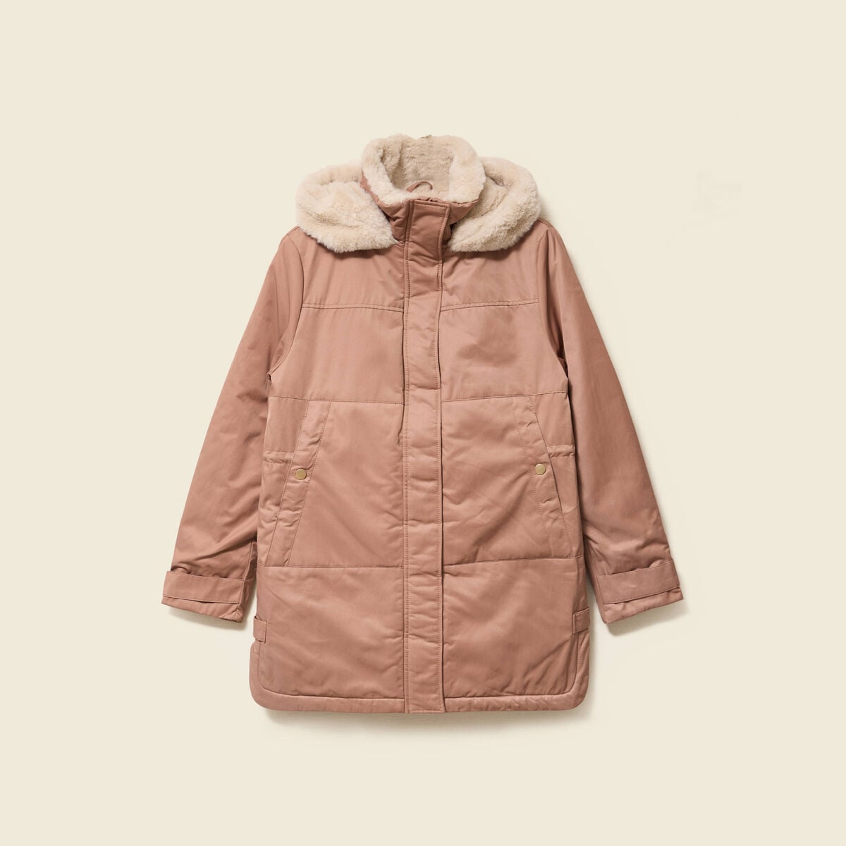 Parka droite &agrave; capuche marron clair femme