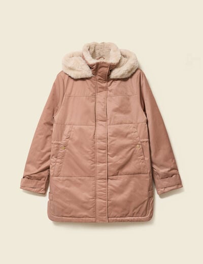 Parka droite &agrave; capuche marron clair femme