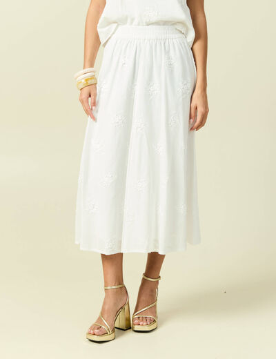 Jupe fluide en coton doubl&eacute;e ecru femme