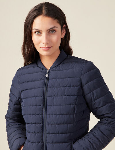 Doudoune droite zippée bleu marine femme