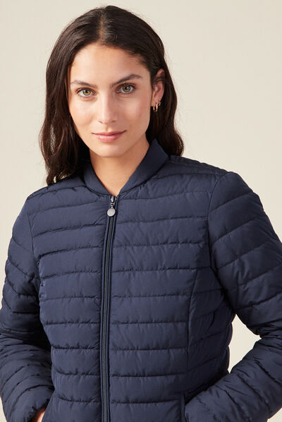 Doudoune droite zippée bleu marine femme