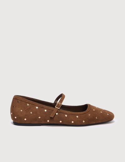 Ballerines avec d&eacute;tails clout&eacute;s marron fonc&eacute; femme