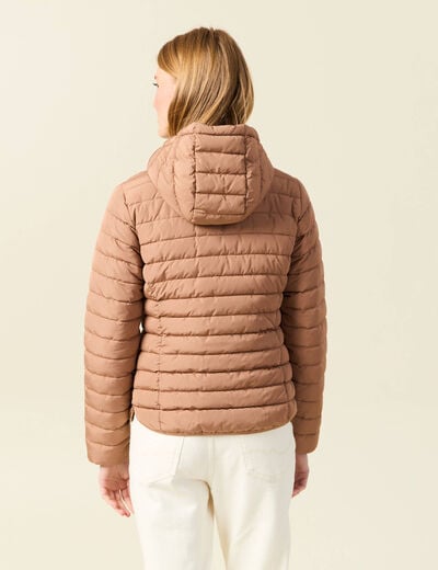 Doudoune ajust&eacute;e mi-longue &agrave; capuche marron clair femme