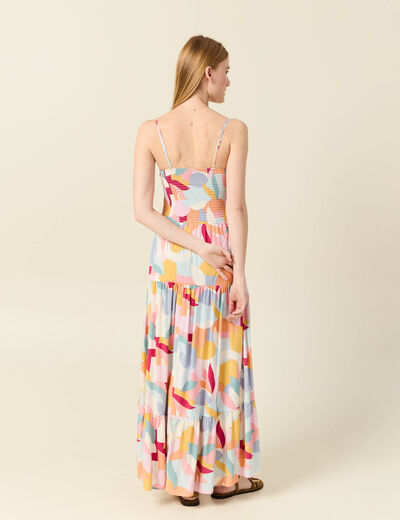 Robe longue évasée col bustier creme femme