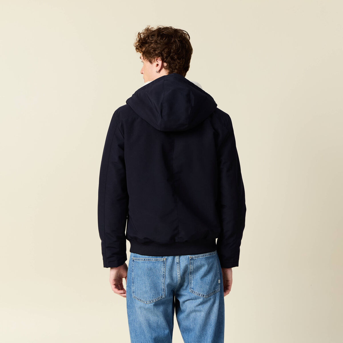 Parka courte &agrave; capuche bleu fonc&eacute; homme