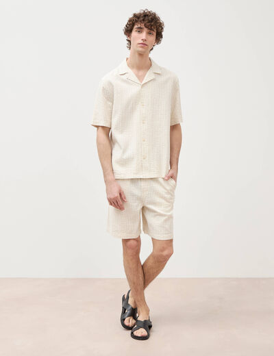 Chemise manches courtes col tailleur beige homme